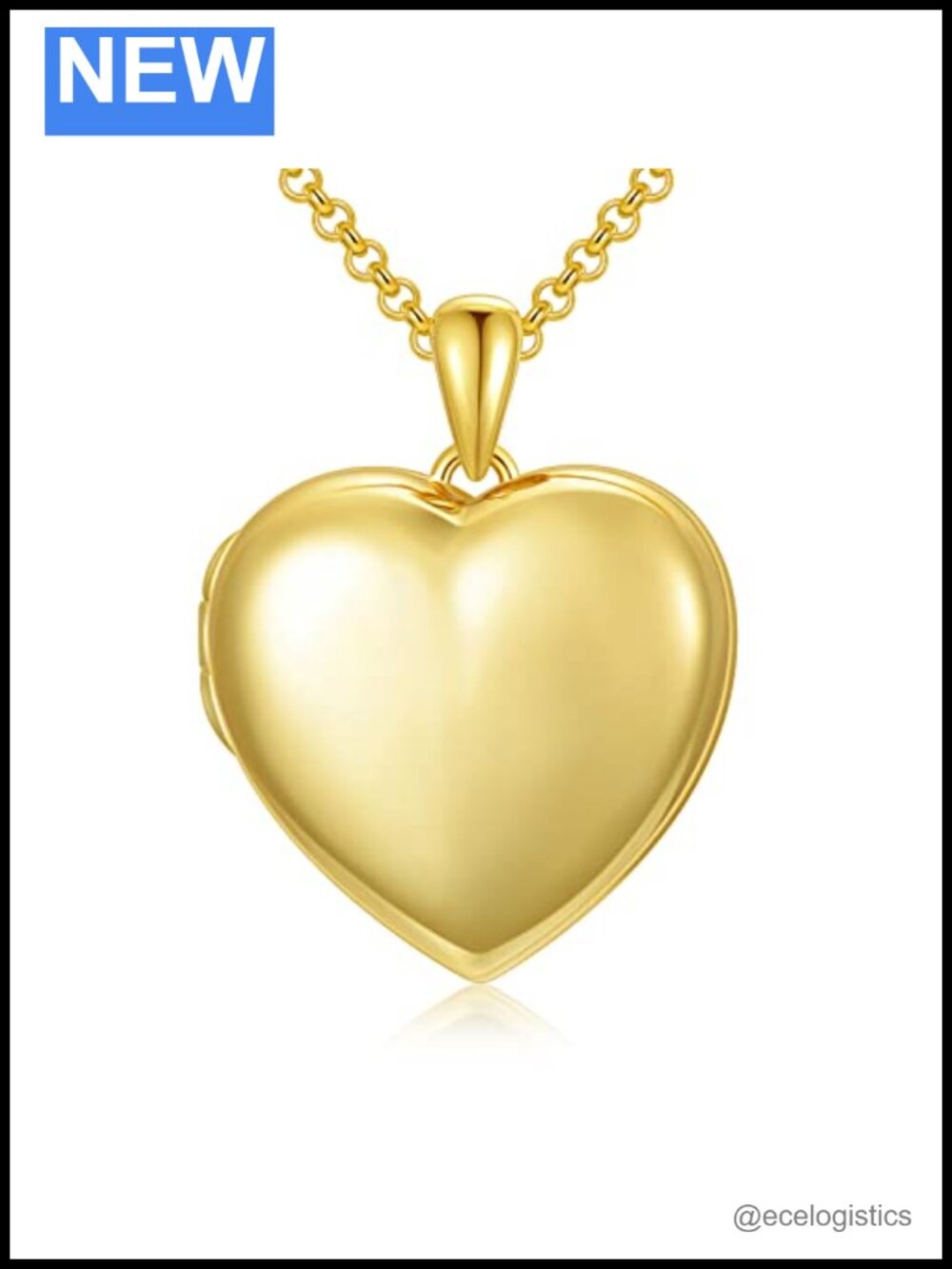 18K Gold Plated Silver Heart Locket Necklace Photo Pendant 18+2" Adjustable